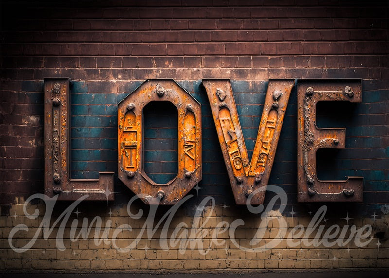 Kate Valentinstag Industrielle Liebesbriefe auf Distressed Ziegel Wand Hintergrund von Mini MakeBelieve - Kate Backdrop.de