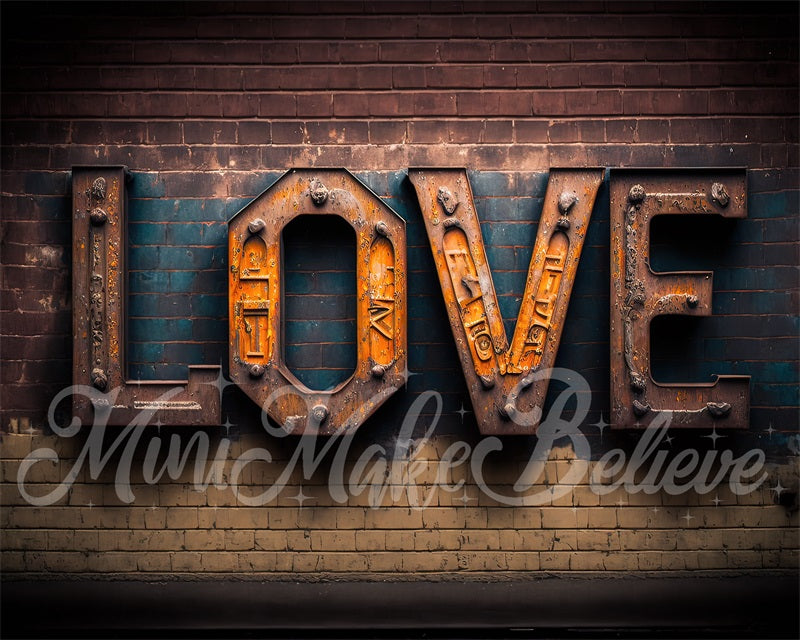Kate Valentinstag Industrielle Liebesbriefe auf Distressed Ziegel Wand Hintergrund von Mini MakeBelieve - Kate Backdrop.de