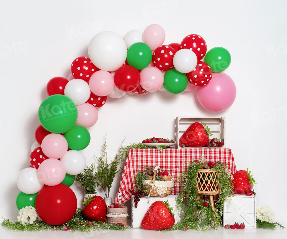 Kate Erdbeere Luftballons Kuchen Smash Kulisse von Emetselch - Kate Backdrop.de