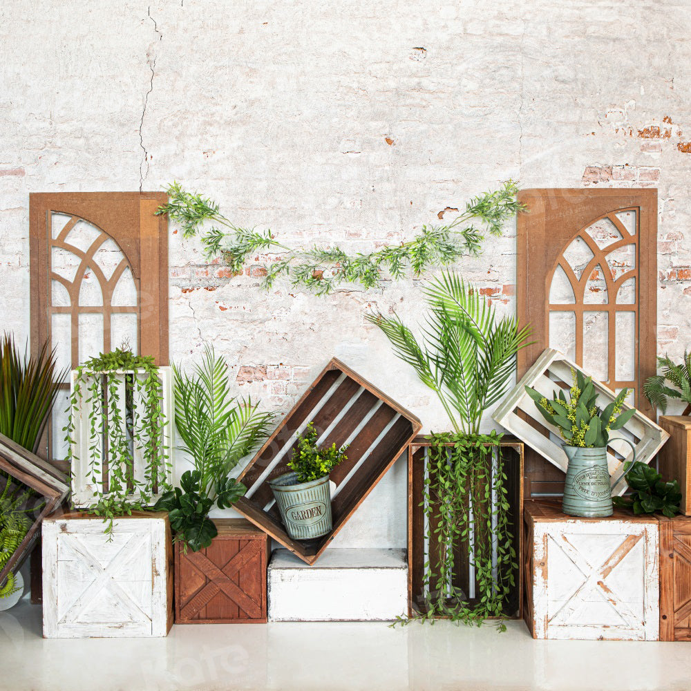 Kate Frühling Pflanzen Backsteinmauer Hintergrund für Fotografie - Kate Backdrop.de