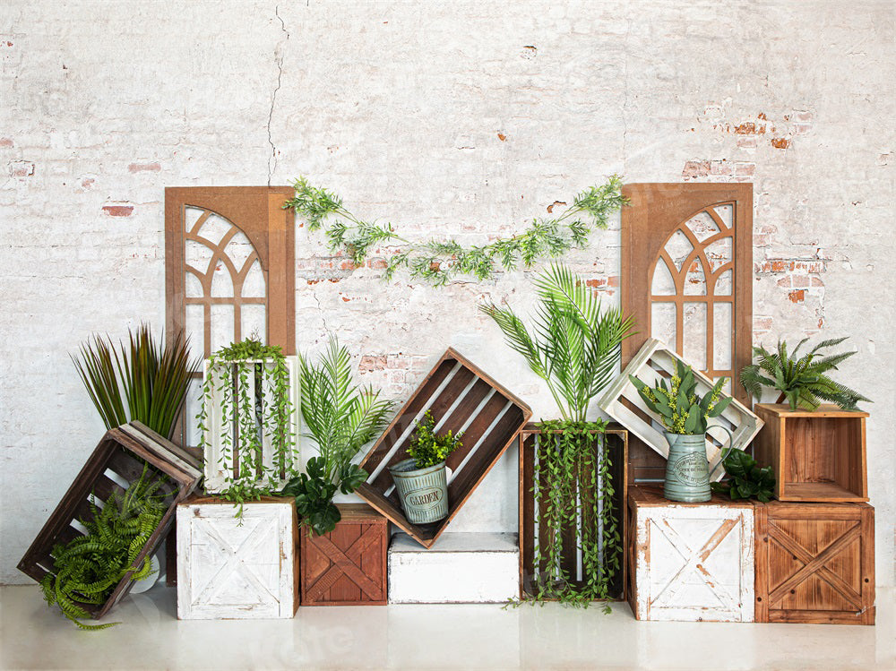 Kate Frühling Pflanzen Backsteinmauer Hintergrund für Fotografie - Kate Backdrop.de