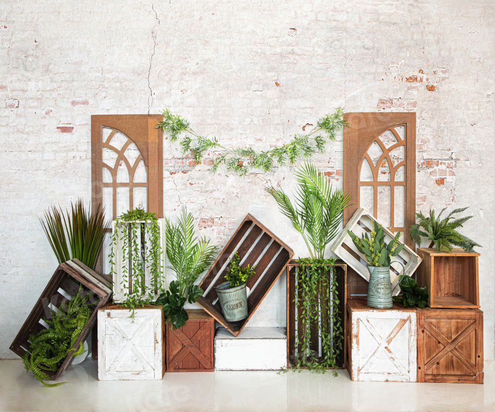 Kate Frühling Pflanzen Backsteinmauer Hintergrund für Fotografie - Kate Backdrop.de