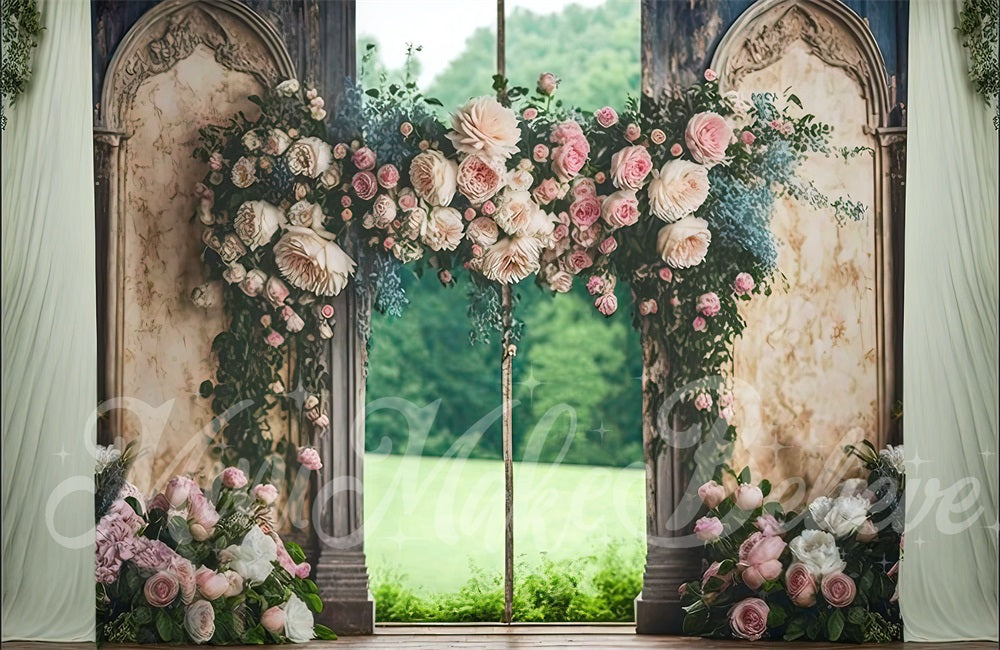 Kate Rosa Rose Floral Außen Hochzeit Wandhintergrund von Mini MakeBelieve - Kate Backdrop.de