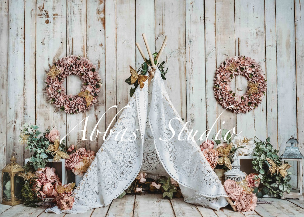 Kate Frühling Schmetterlinge und Blumenzelt-Hintergrund von Abbas Studio - Kate Backdrop.de