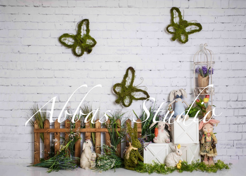 Kate Frühling Ostern eingezäunt Hase Garten Kulisse von Abbas Studio - Kate Backdrop.de