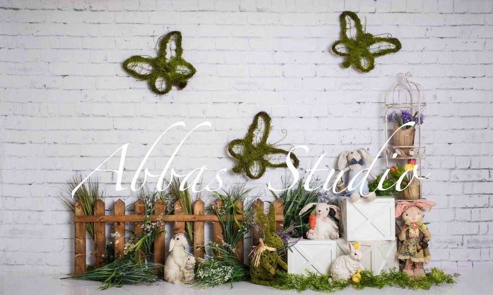 Kate Frühling Ostern eingezäunt Hase Garten Kulisse von Abbas Studio - Kate Backdrop.de
