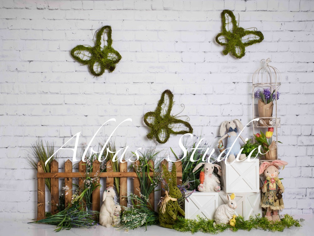 Kate Frühling Ostern eingezäunt Hase Garten Kulisse von Abbas Studio - Kate Backdrop.de
