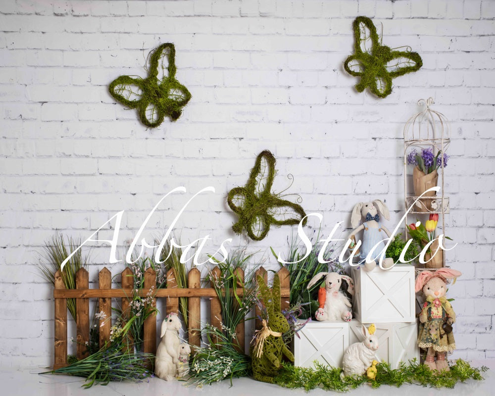Kate Frühling Ostern eingezäunt Hase Garten Kulisse von Abbas Studio - Kate Backdrop.de