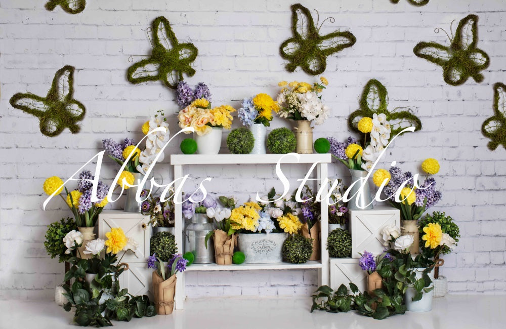 Kate Frühling Schmetterling Backsteinmauer Kulisse von Abbas Studio - Kate Backdrop.de