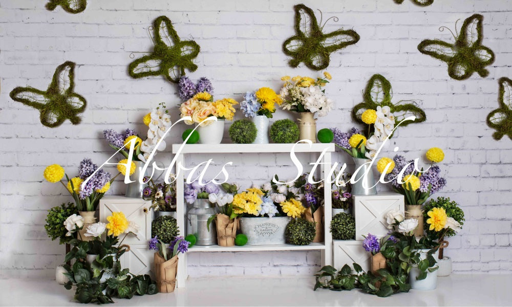 Kate Frühling Schmetterling Backsteinmauer Kulisse von Abbas Studio - Kate Backdrop.de