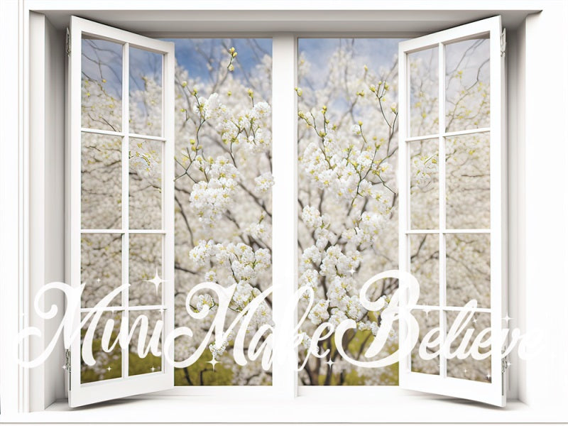 Kate Frühling Fenster weiße Blüte Baum Mütter Tag Hintergrund von Mini MakeBelieve - Kate Backdrop.de