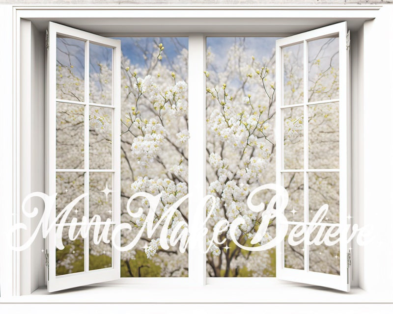 Kate Frühling Fenster weiße Blüte Baum Mütter Tag Hintergrund von Mini MakeBelieve - Kate Backdrop.de