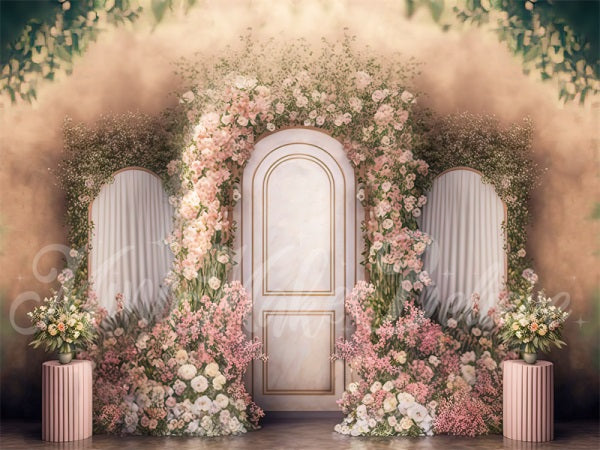 Kate Gemalt Frühling Interieur Floral Rosa Marmor Panels Hintergrund von Mini MakeBelieve - Kate Backdrop.de