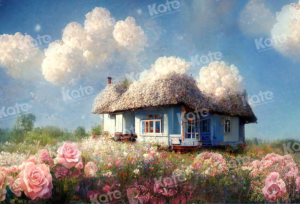 Kate Frühling Blume Feld Haus Hintergrund von Chain Photography - Kate Backdrop.de