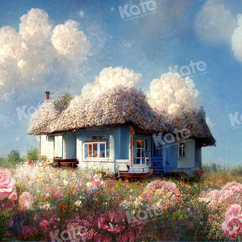 Kate Frühling Blume Feld Haus Hintergrund von Chain Photography - Kate Backdrop.de