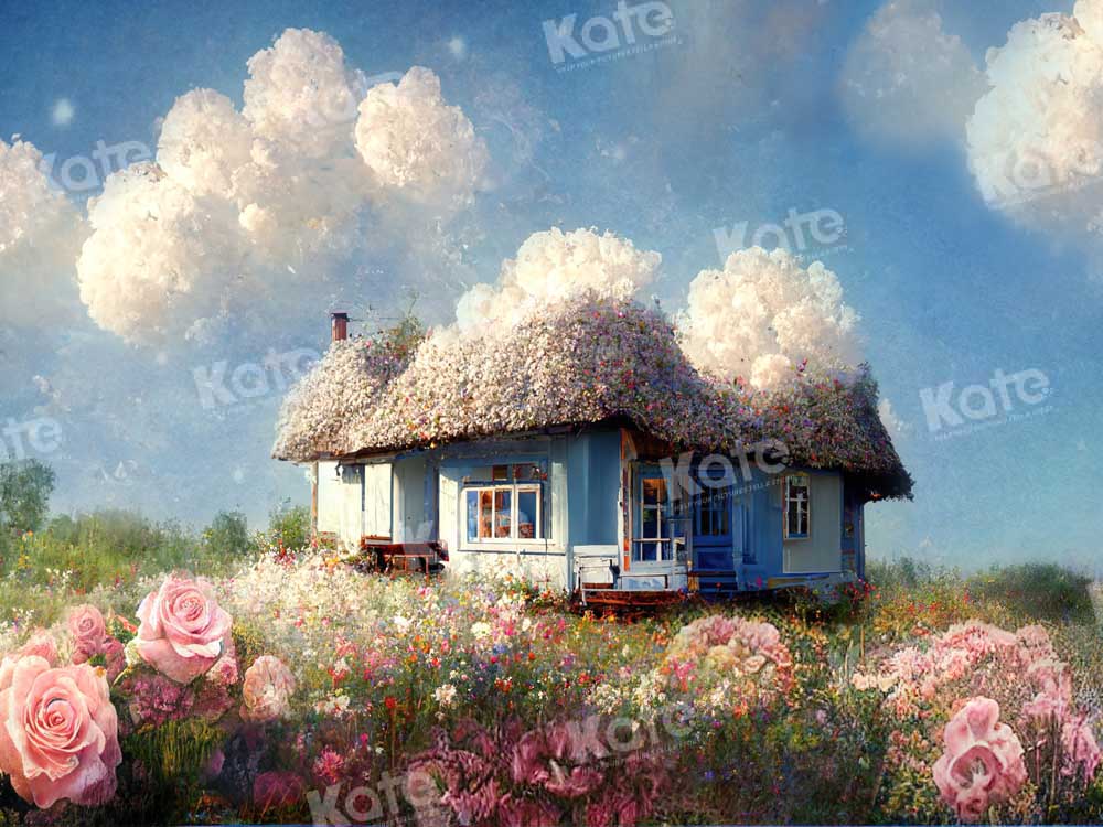 Kate Frühling Blume Feld Haus Hintergrund von Chain Photography - Kate Backdrop.de