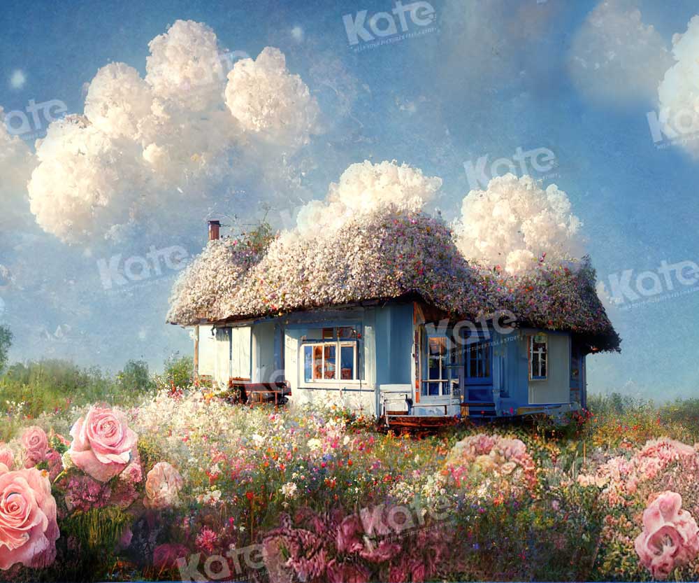 Kate Frühling Blume Feld Haus Hintergrund von Chain Photography - Kate Backdrop.de