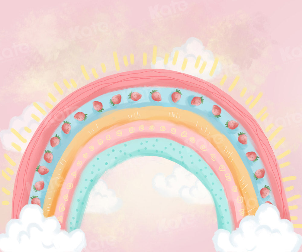 Kate Erdbeere Regenbogen Cake Smash Hintergrund von Chain Photography