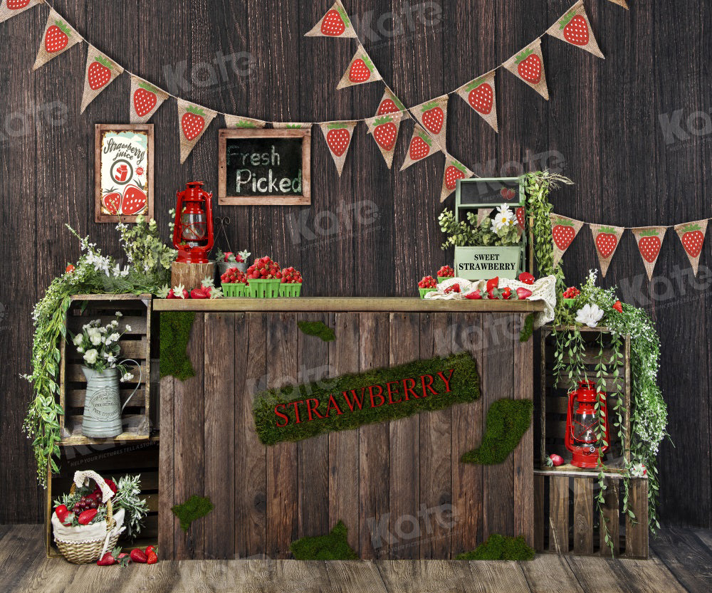 Kate Frühling Erdbeer Shop Vintage Holz Hintergrund für Fotografie - Kate Backdrop.de