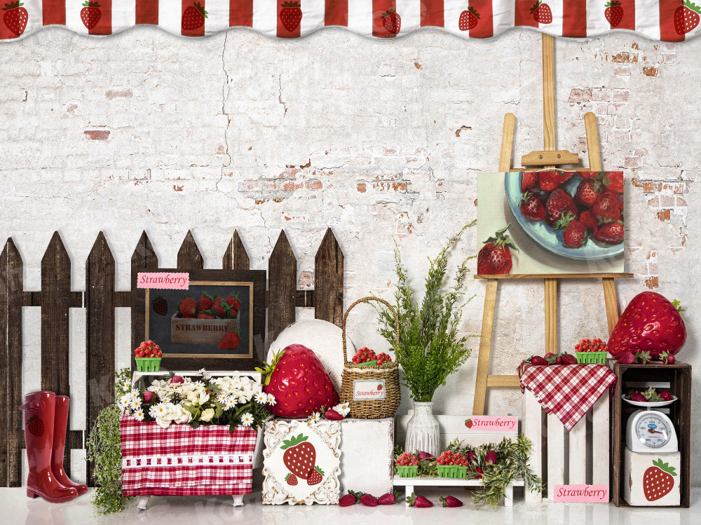 Kate Spring Strawberry Farm Shop Hintergrund für Fotografie - Kate Backdrop.de