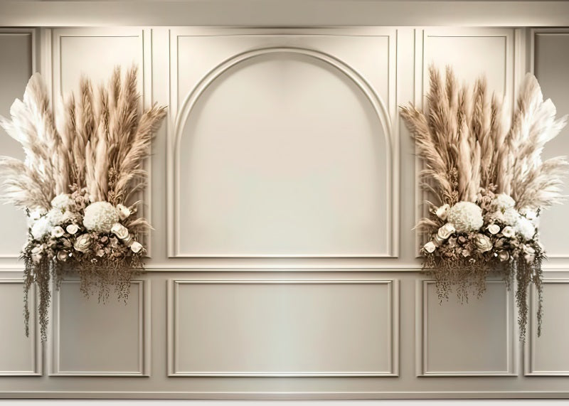 Kate Gemalte Creme Boho Wand getrocknete Blumen Hintergrund von Mini MakeBelieve - Kate Backdrop.de