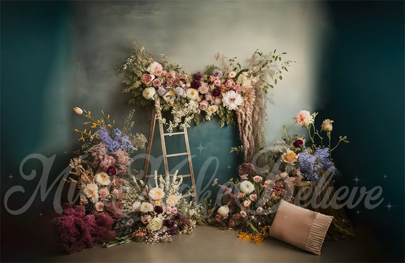 Kate Malerisch Boho im Freien Holz Türen Getrocknete Blumen Pampas Hintergrund von Mini MakeBelieve - Kate Backdrop.de