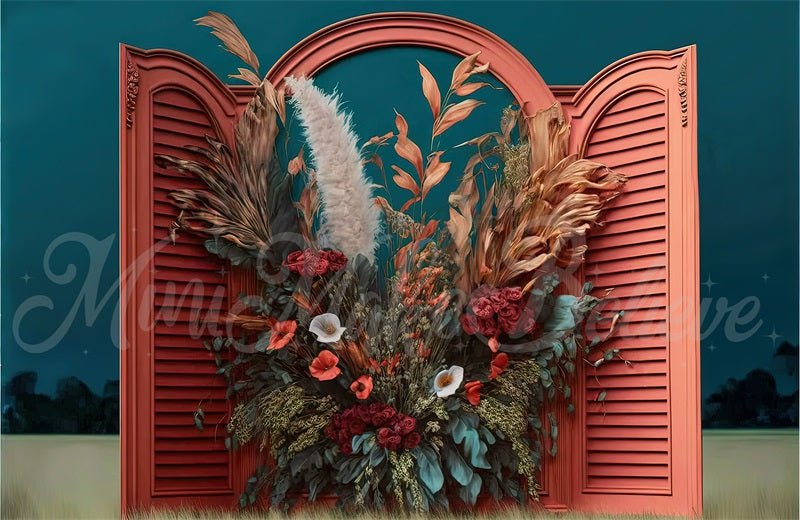 Kate Malerei Fine Art Floral Interieur Zimmer mit getrockneten Blumen Hintergrund von Mini MakeBelieve - Kate Backdrop.de