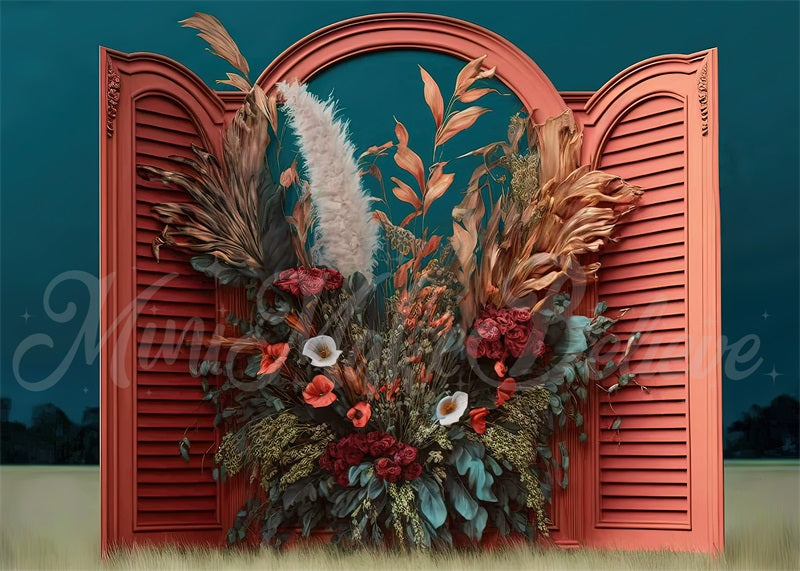 Kate Malerei Fine Art Floral Interieur Zimmer mit getrockneten Blumen Hintergrund von Mini MakeBelieve - Kate Backdrop.de