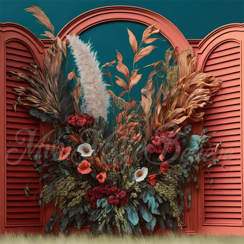 Kate Malerei Fine Art Floral Interieur Zimmer mit getrockneten Blumen Hintergrund von Mini MakeBelieve - Kate Backdrop.de