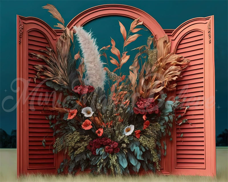 Kate Malerei Fine Art Floral Interieur Zimmer mit getrockneten Blumen Hintergrund von Mini MakeBelieve - Kate Backdrop.de