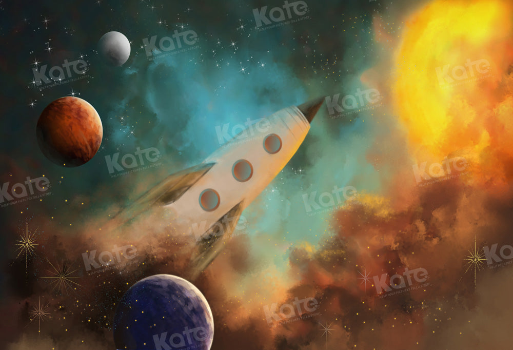 Kate Cartoon Rakete Weltraum Hintergrund von GQ - Kate Backdrop.de