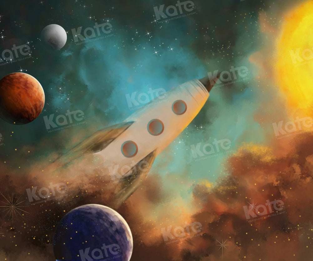 Kate Cartoon Rakete Weltraum Hintergrund von GQ - Kate Backdrop.de