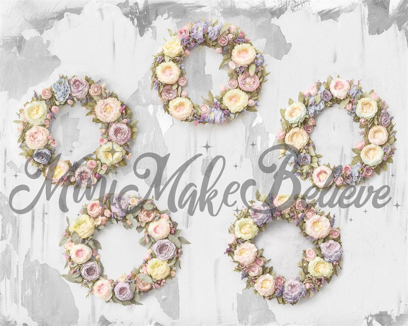 Kate Malerische Frühlings-Osterkränze mit Blumen auf einem Hintergrund aus Beton von Mini MakeBelieve - Kate Backdrop.de