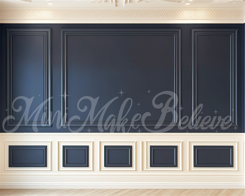 Kate Malerische Navy Creme Innenwand mit Trim Hintergrund von Mini MakeBelieve - Kate Backdrop.de