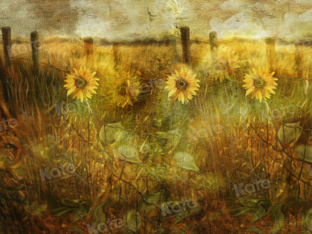 Kate Handgemalte Sonnenblumenfeld Sommer Hintergrund für Fotografie - Kate Backdrop.de