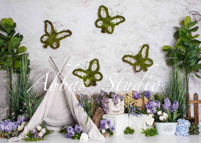 Kate Frühling Blumenzelt Schmetterling Hintergrund von Abbas Studio - Kate Backdrop.de