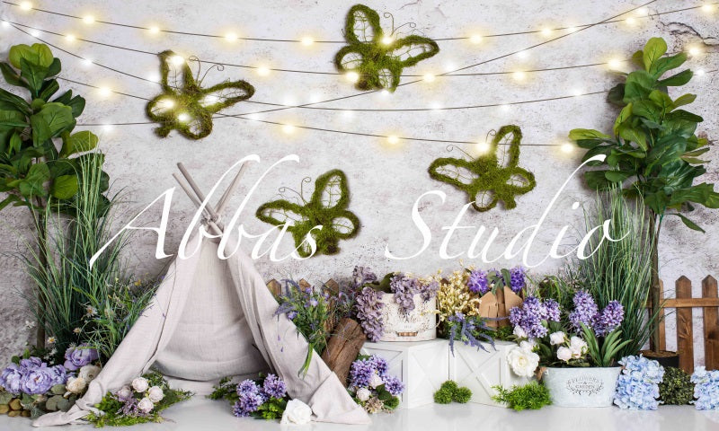 Kate Frühlingsblumenzelt mit Lichtern Hintergrund von Abbas Studio - Kate Backdrop.de