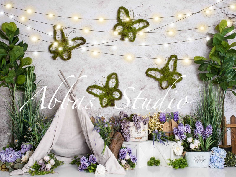 Kate Frühlingsblumenzelt mit Lichtern Hintergrund von Abbas Studio - Kate Backdrop.de