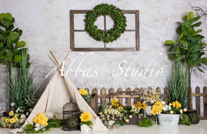 Kate Frühling Gelb und Grün Zelt Hintergrund von Abbas Studio - Kate Backdrop.de