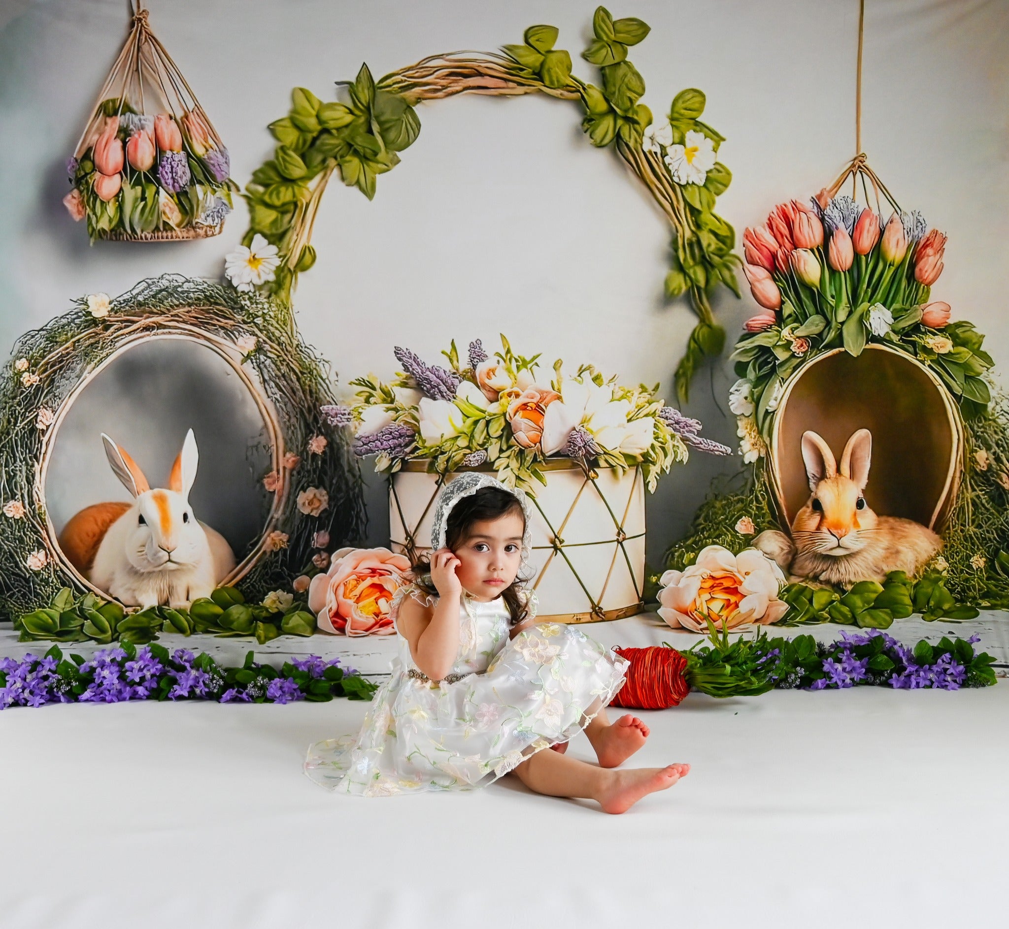 Kate Malerischer Osterhase Korb Passendes Set Hintergrund von Mini MakeBelieve - Kate Backdrop.de