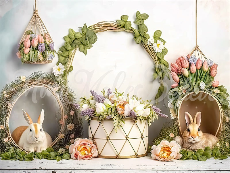 Kate Malerischer Osterhase Korb Passendes Set Hintergrund von Mini MakeBelieve - Kate Backdrop.de