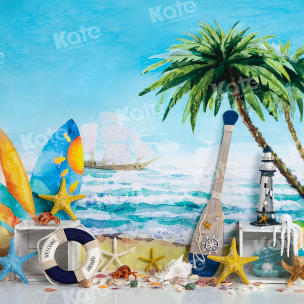 Kate Sommer Strand Meer Surfbrett Hintergrund von Emetselch - Kate Backdrop.de