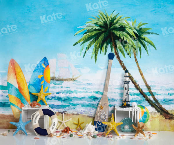 Kate Sommer Strand Meer Surfbrett Hintergrund von Emetselch - Kate Backdrop.de