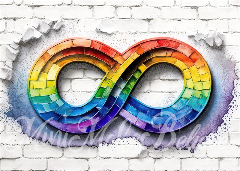 Kate Painterly Autismus Akzeptanz Regenbogen Unendlichkeit Spektrum auf weißer Backsteinmauer Hintergrund von Mini MakeBelieve