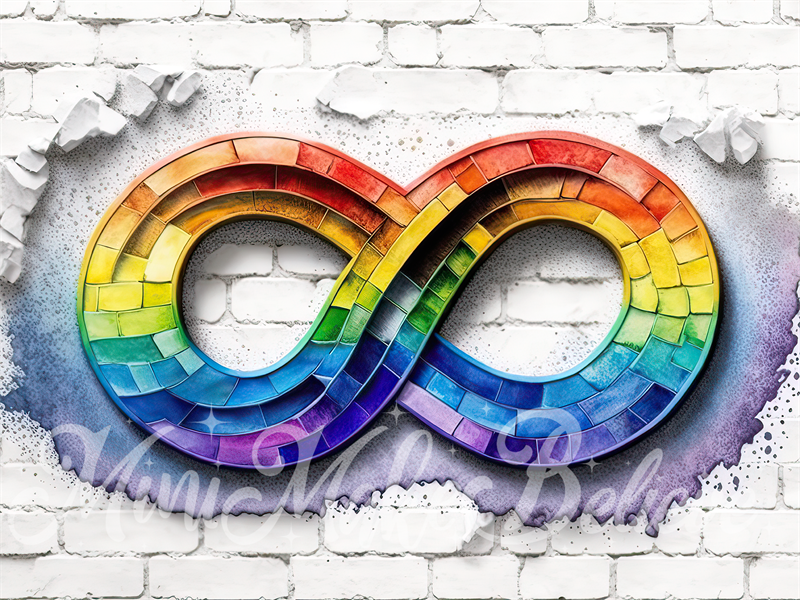Kate Painterly Autismus Akzeptanz Regenbogen Unendlichkeit Spektrum auf weißer Backsteinmauer Hintergrund von Mini MakeBelieve