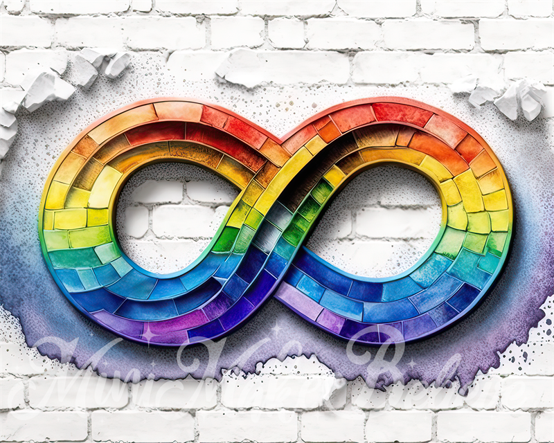 Kate Painterly Autismus Akzeptanz Regenbogen Unendlichkeit Spektrum auf weißer Backsteinmauer Hintergrund von Mini MakeBelieve