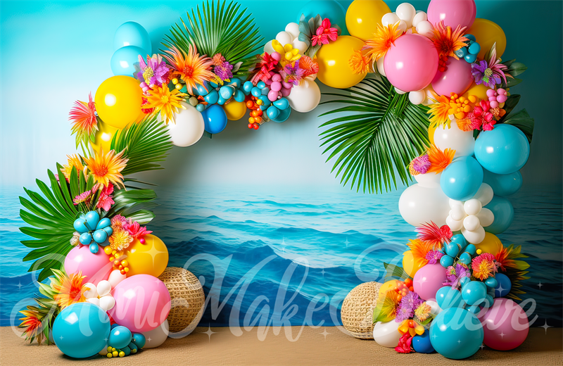 Kate Painterly Fine Art Strand Blume und Ballon Bogen Cake Smash Geburtstag Hintergrund von Mini MakeBelieve - Kate Backdrop.de