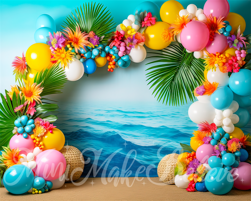 Kate Painterly Fine Art Strand Blume und Ballon Bogen Cake Smash Geburtstag Hintergrund von Mini MakeBelieve - Kate Backdrop.de