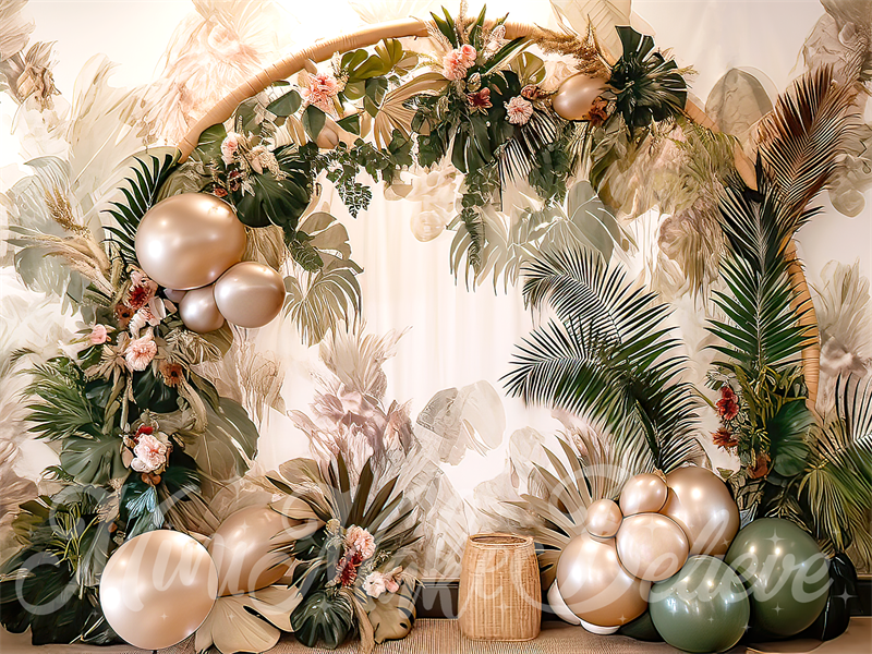 Kate Painterly Fine Art Boho Blume und Ballon Bogen Cake Smash Geburtstag Hintergrund von Mini MakeBelieve - Kate Backdrop.de