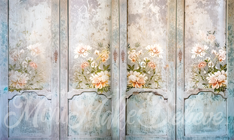 Kate Painterly Fine Art Aquarell Französisch Türen mit floralen Hintergrund von Mini MakeBelieve - Kate Backdrop.de